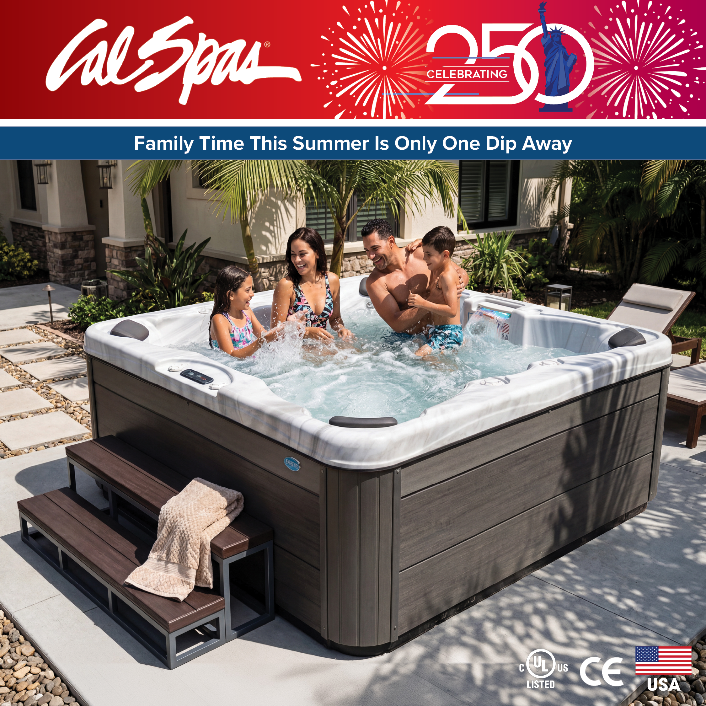 Calspas hot tub being used in a family setting - Santa Clarita